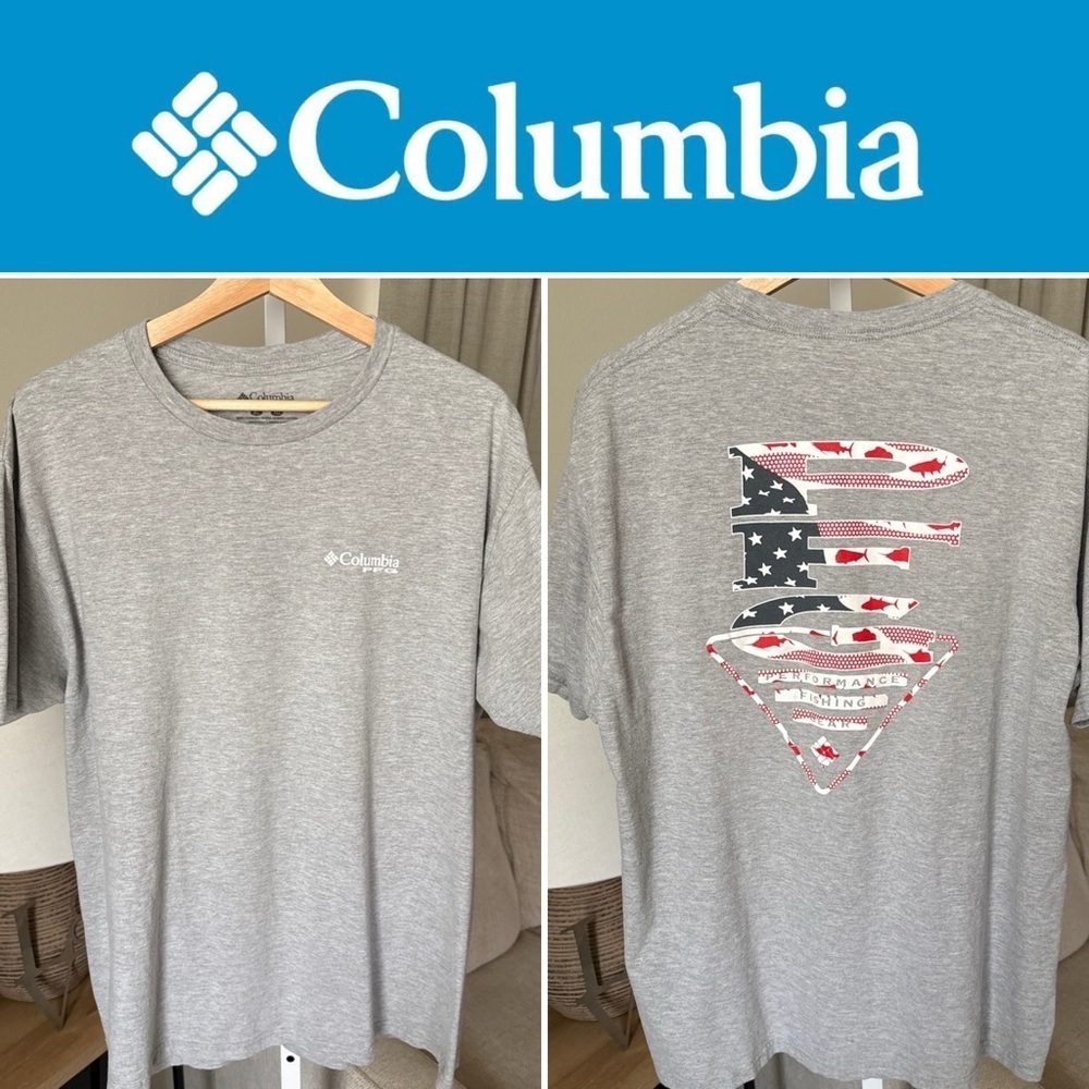 Columbia Men's Gray Graphic Print T-Shirt Short Sleeve Crew Neck Cotton Top XL